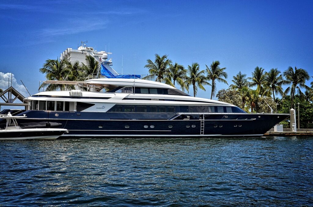 Luxury waterfront estate in South Florida with pool and private dock.
