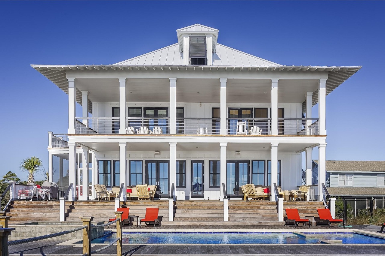 Custom luxury estate under construction in South Florida near the water.
