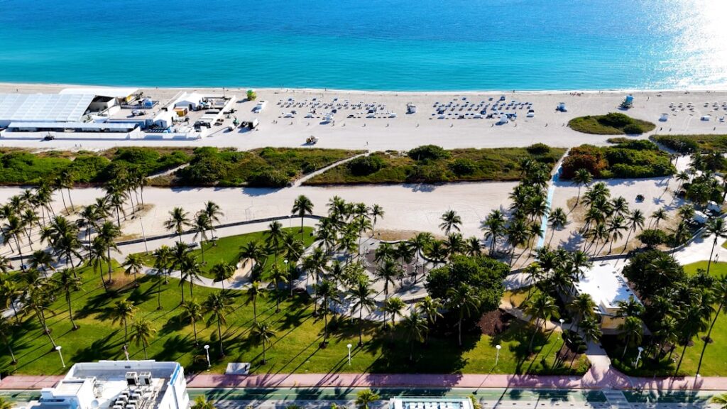 Aerial view of a luxury waterfront estate in South Florida.