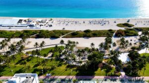 Aerial view of a luxury waterfront estate in South Florida.