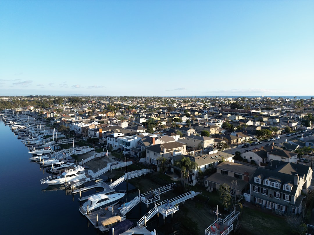 Aerial view of Palm Beach County luxury waterfront residential neighborhood.
