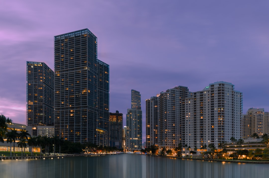 Aerial view of Brickell luxury condo buildings along the Miami waterfront skyline.