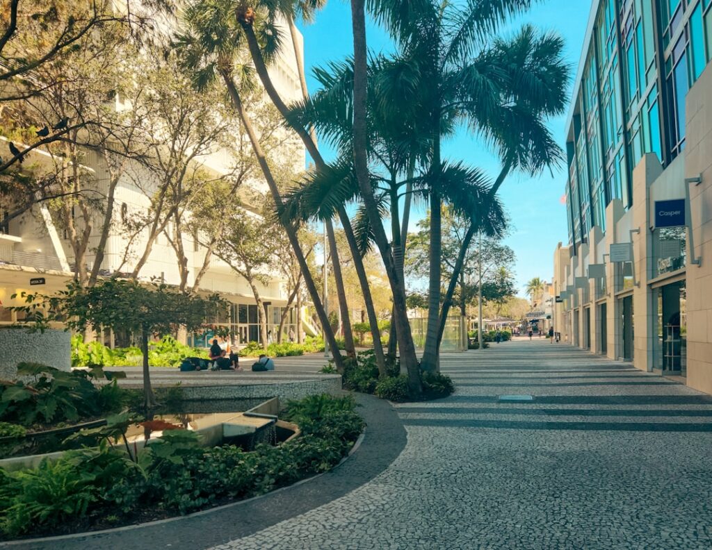 Modern commercial office building exterior in South Florida business district.