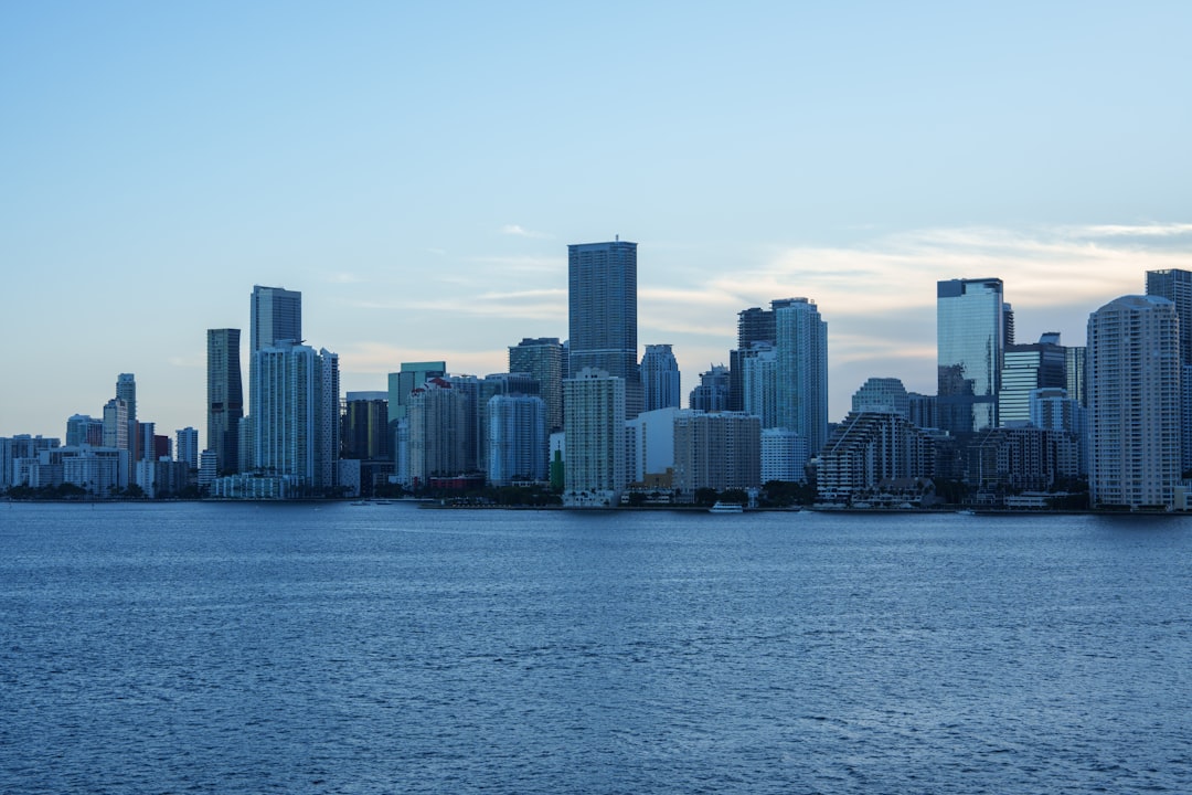 Aerial view of Miami commercial real estate and downtown business district buildings.