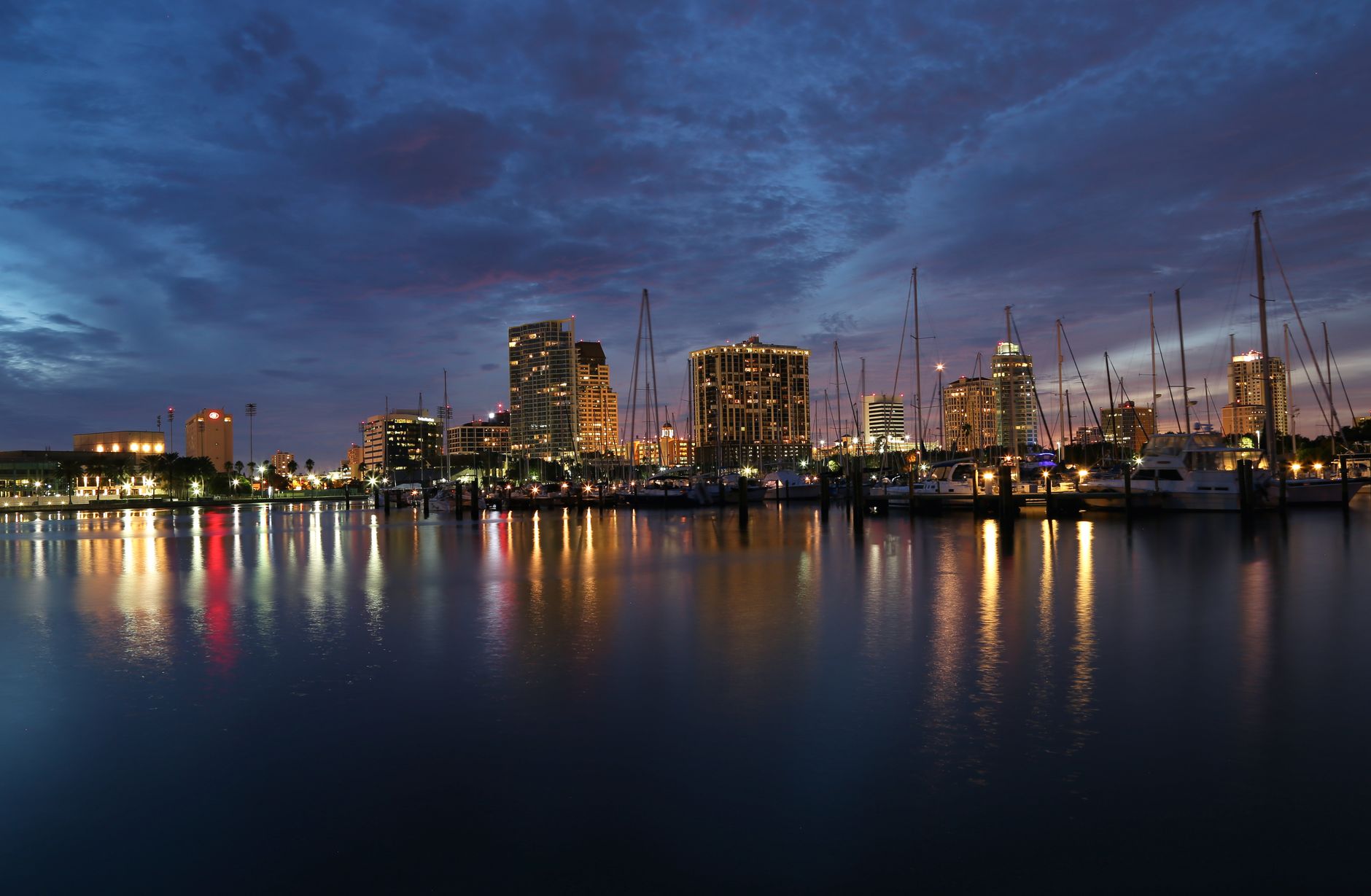 Downtown St. Petersburg Florida skyline with luxury condo towers along the waterfront.