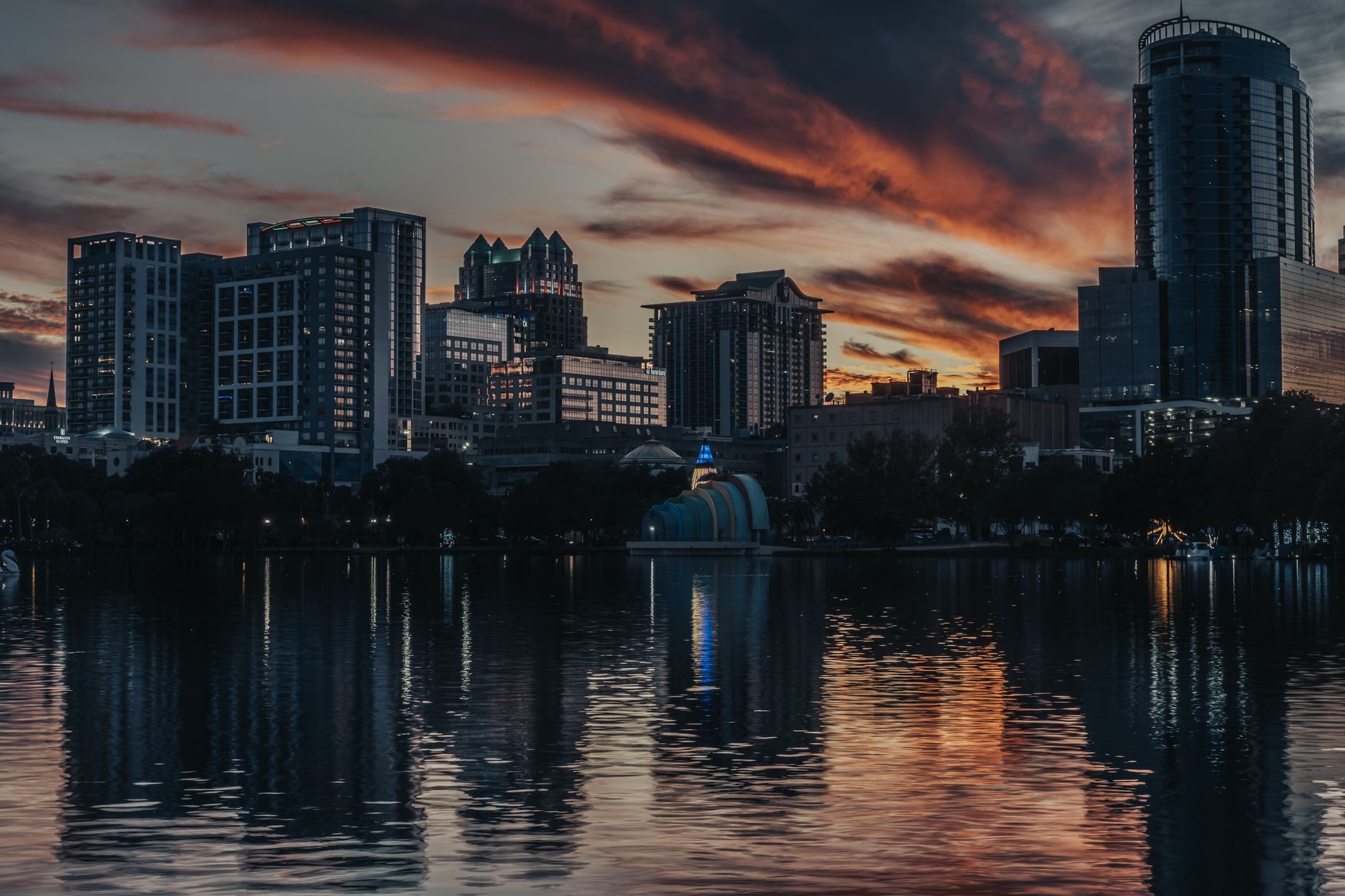 Downtown Orlando skyline with luxury high-rise condominiums