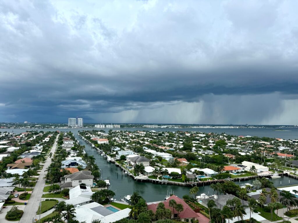 Aerial view of a Florida waterfront neighborhood showing regional housing market variation