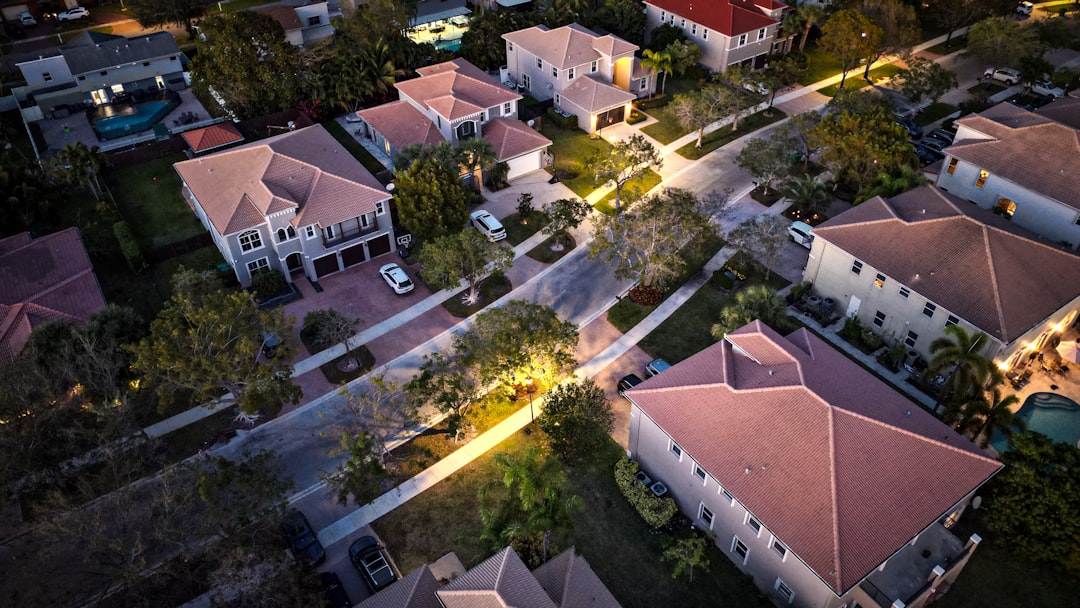 Aerial view of a Coral Gables waterfront canal neighborhood