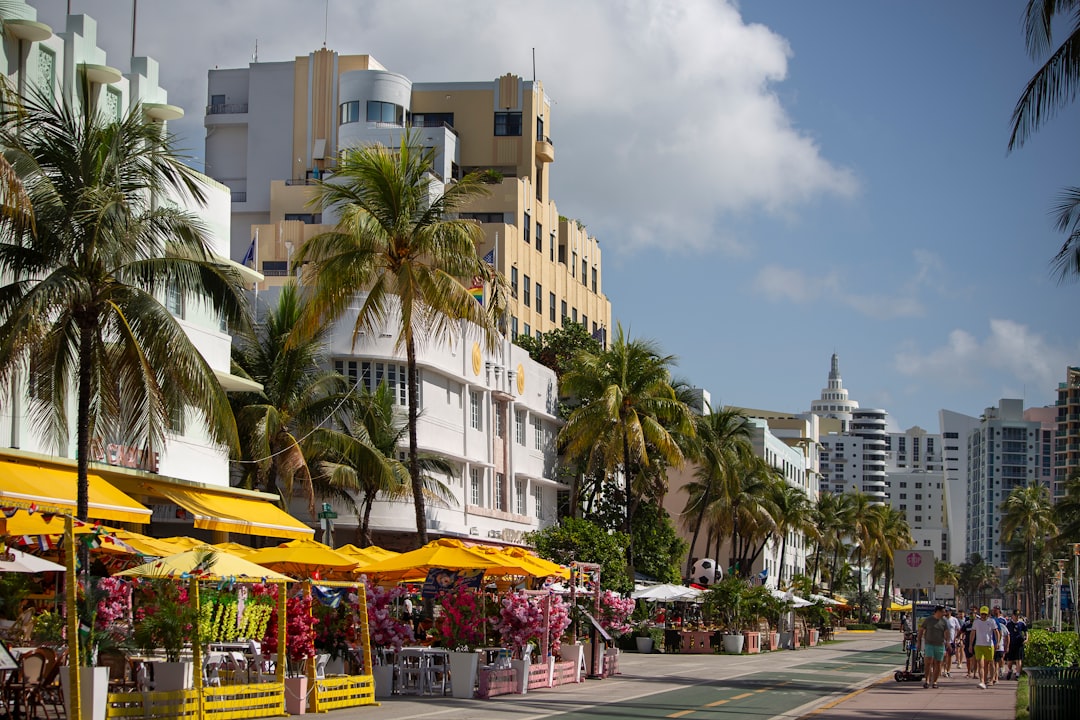Colorful Art Deco architecture along a South Beach street in Miami Beach.