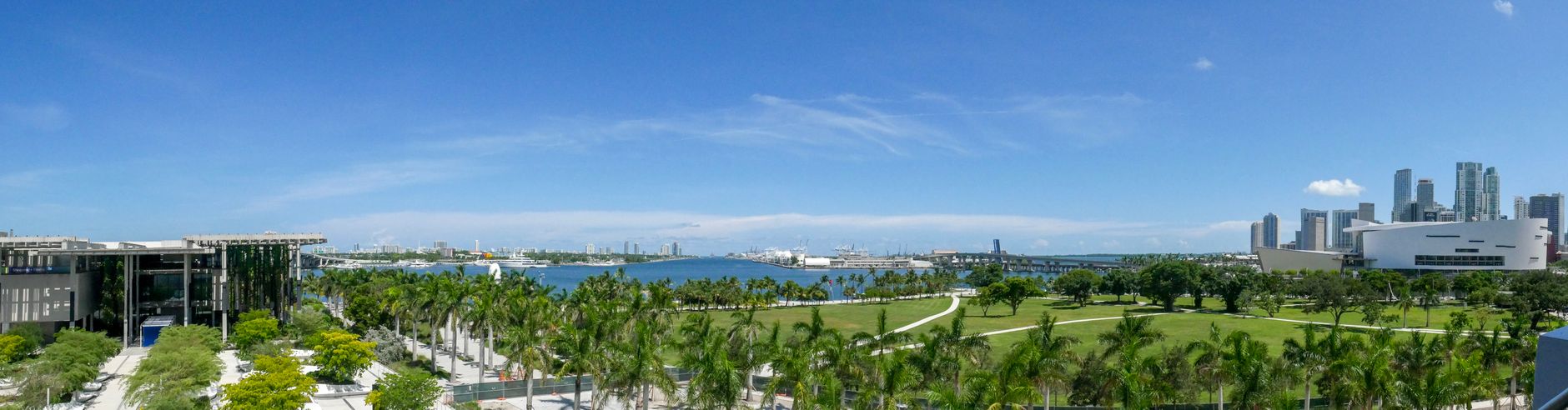 Aerial view of Coconut Grove's tree canopy and waterfront lots in Miami